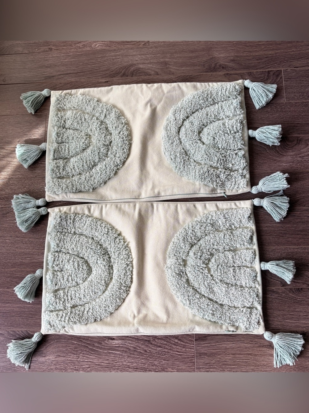 Mint Green Tufted Tassel Pillow Covers - Set of 2